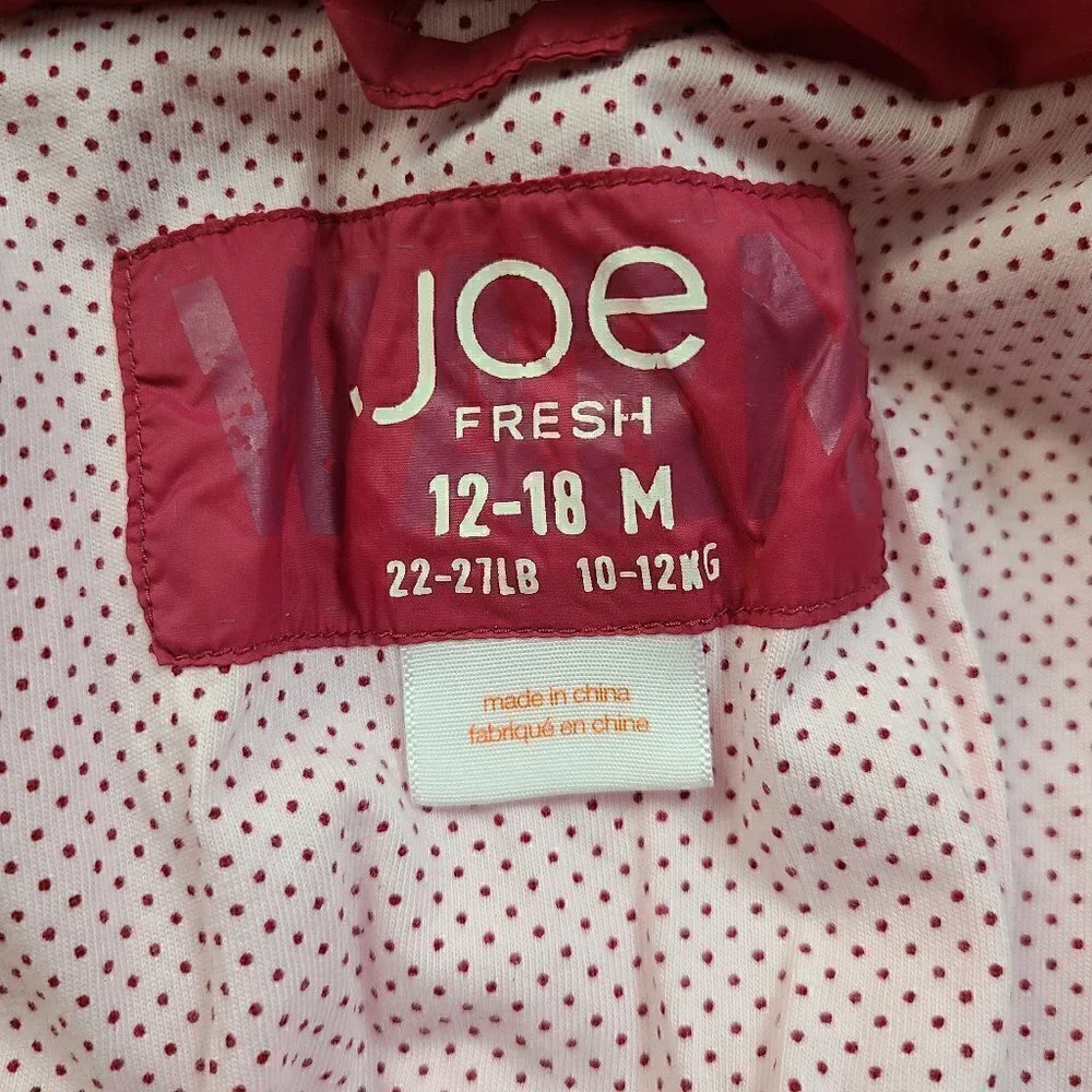 Joe Fresh Unisex Red Puffer Hood Ski Quilted Coat Jacket